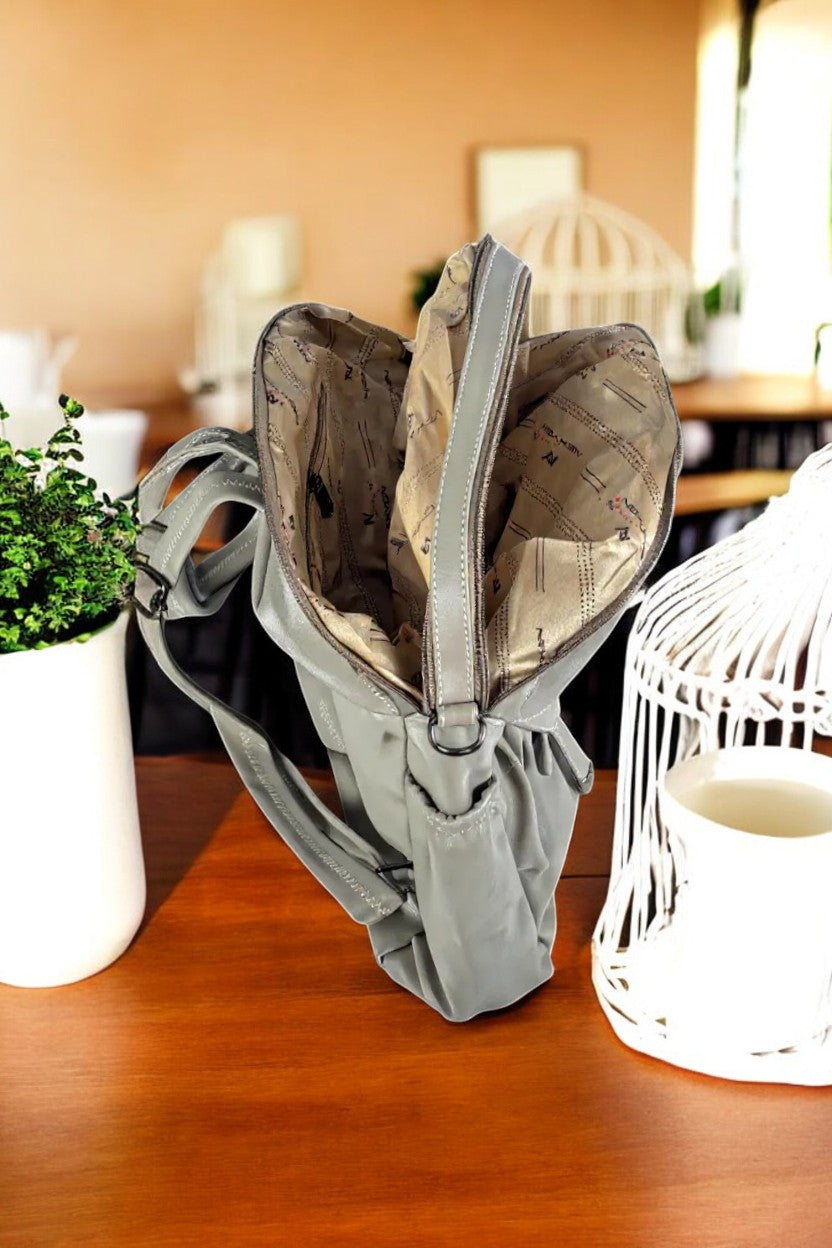 Tarani grey PU leather backpack spacious interior view