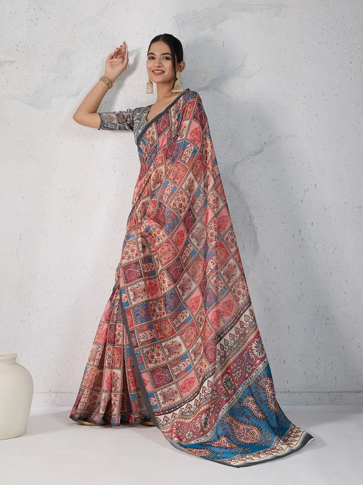 Tarani multicolor Chanderi digital print saree with vibrant motifs and elegant full view