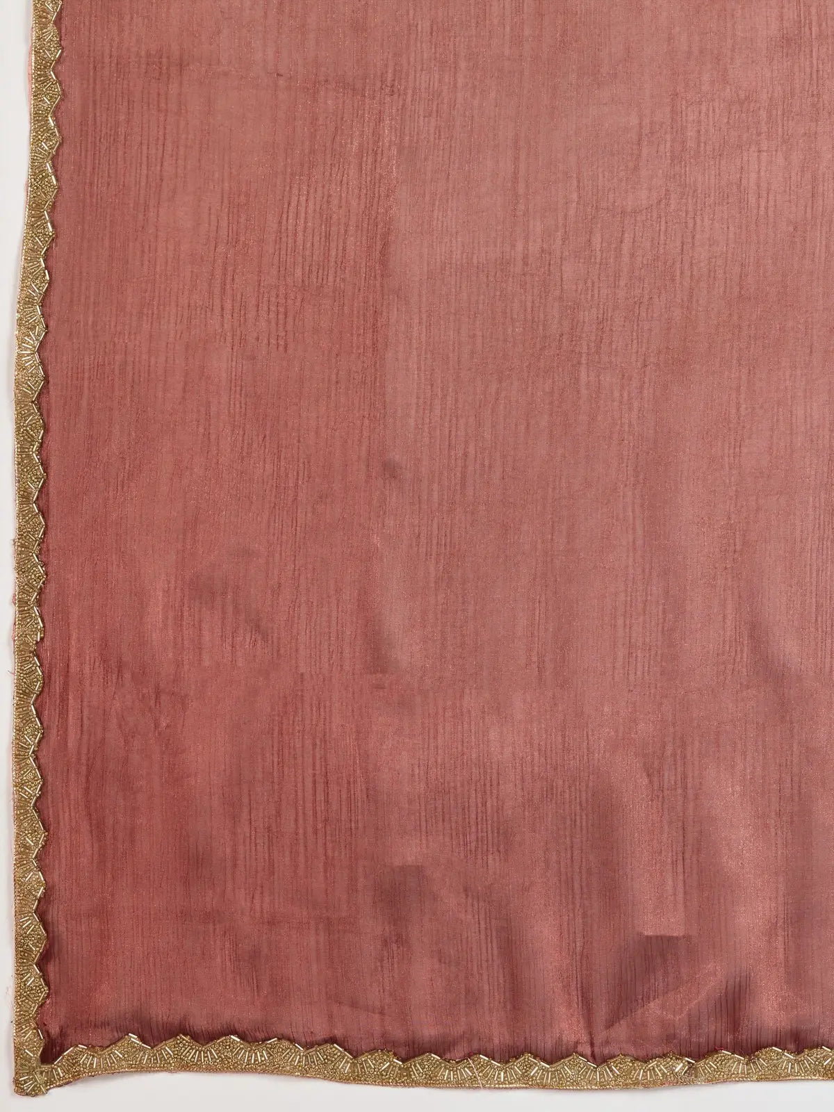 Tarani chiffon saree fabric closeup view in brown with beads and cutdana applique lace