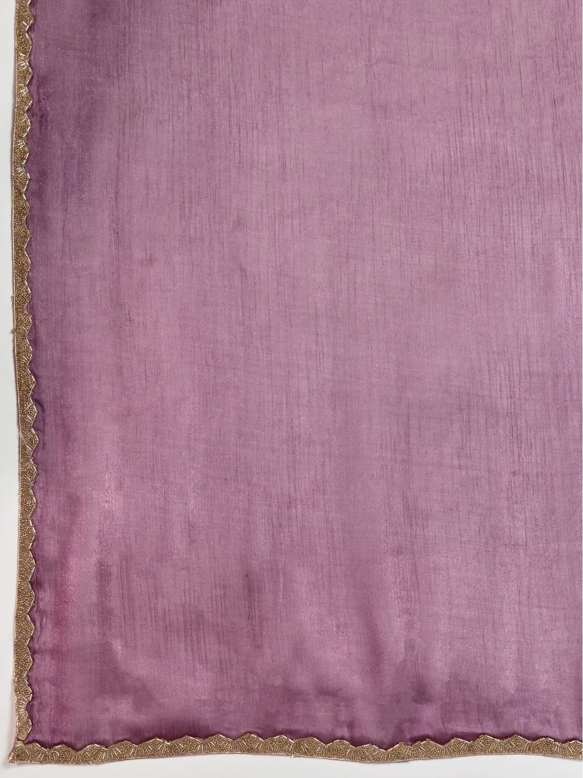 Tarani lavender chiffon saree fabric closeup highlighting shimmer and lace border