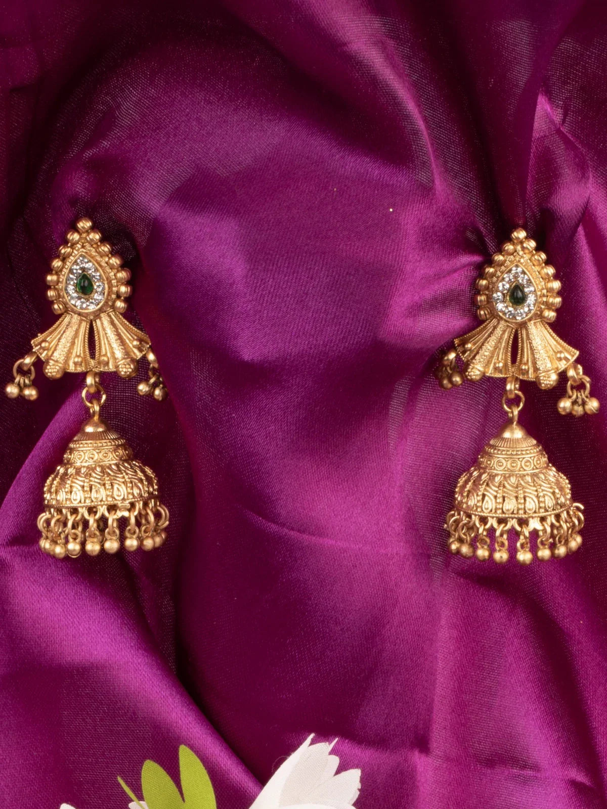 Tarani gold plated choker set earrings-view with detailed stone work and antique finish