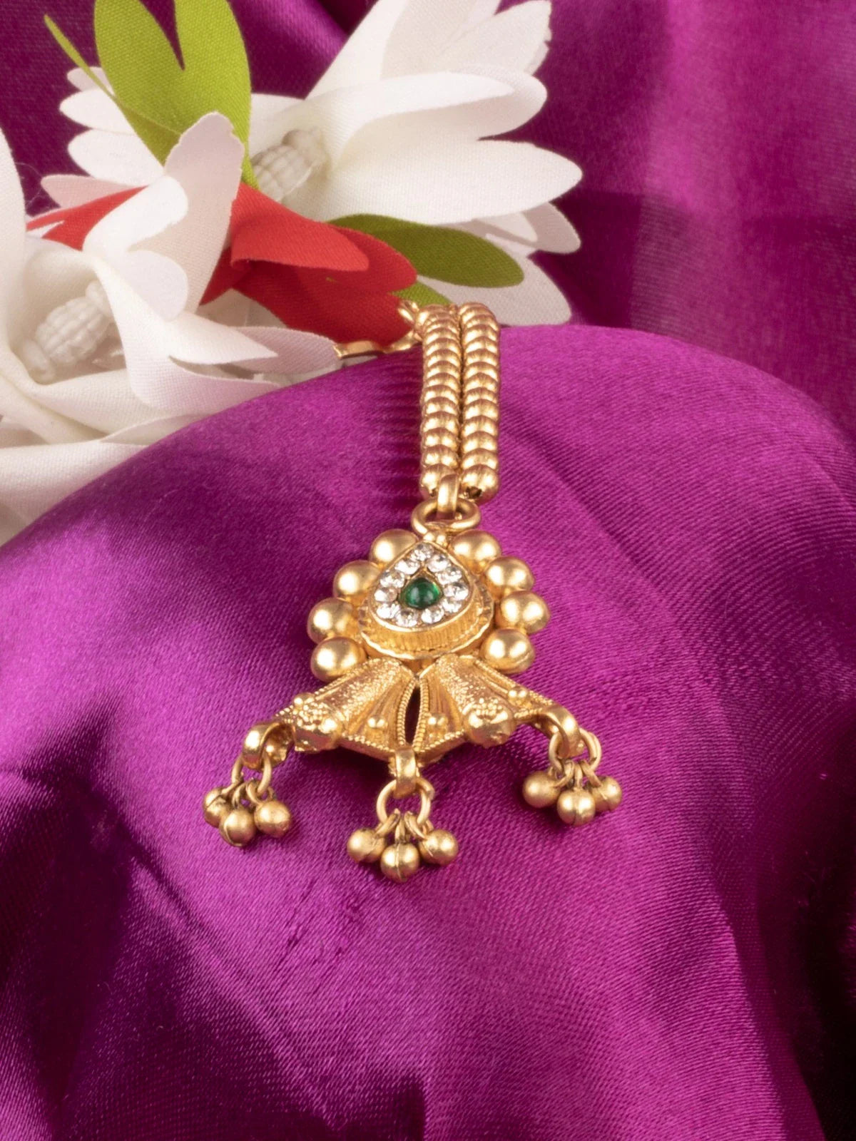 Tarani gold plated choker set tikka-view with detailed stone work and antique finish