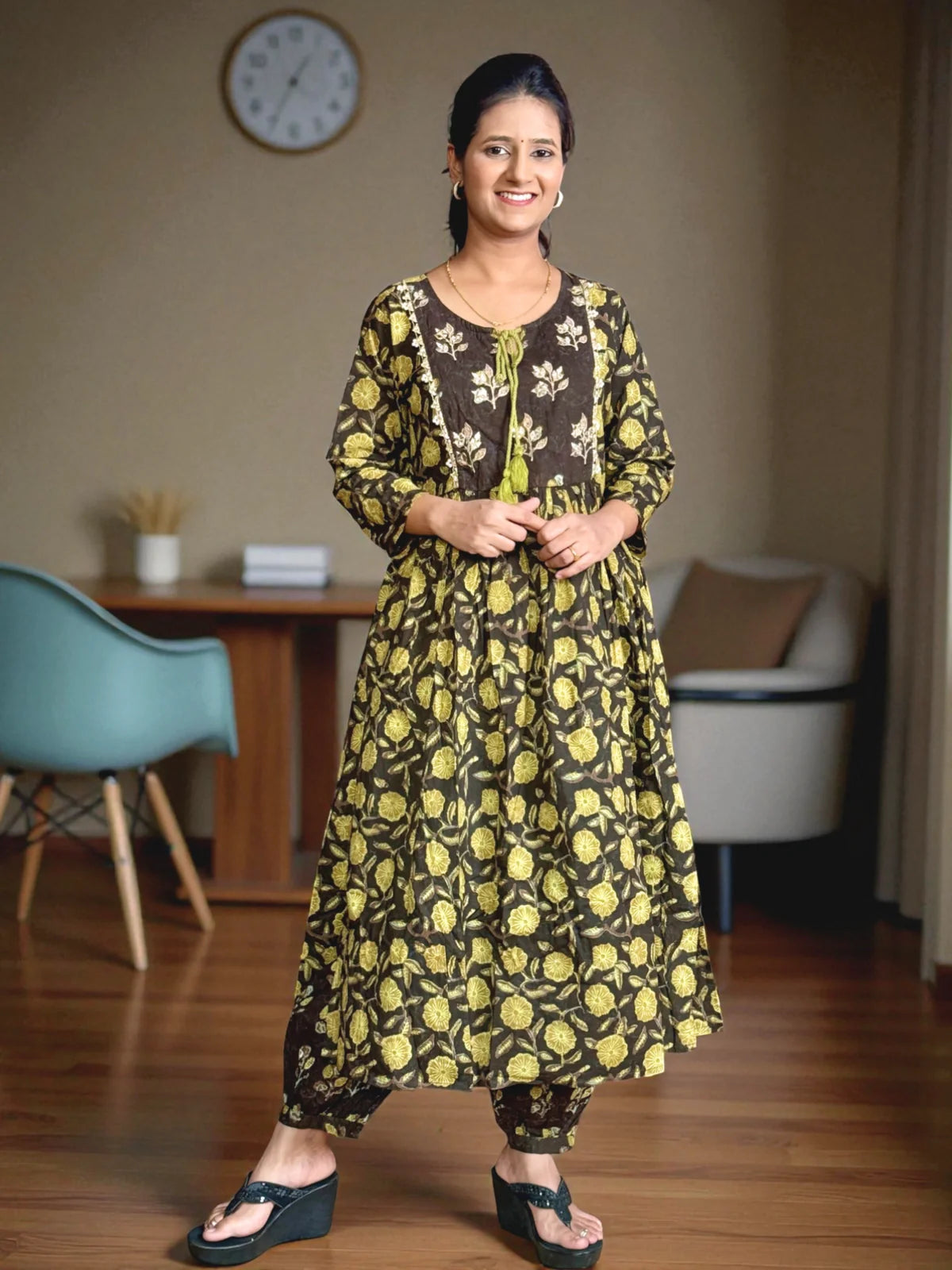 Tarani cotton printed kurta and salwar in patiyala style shown in front pose