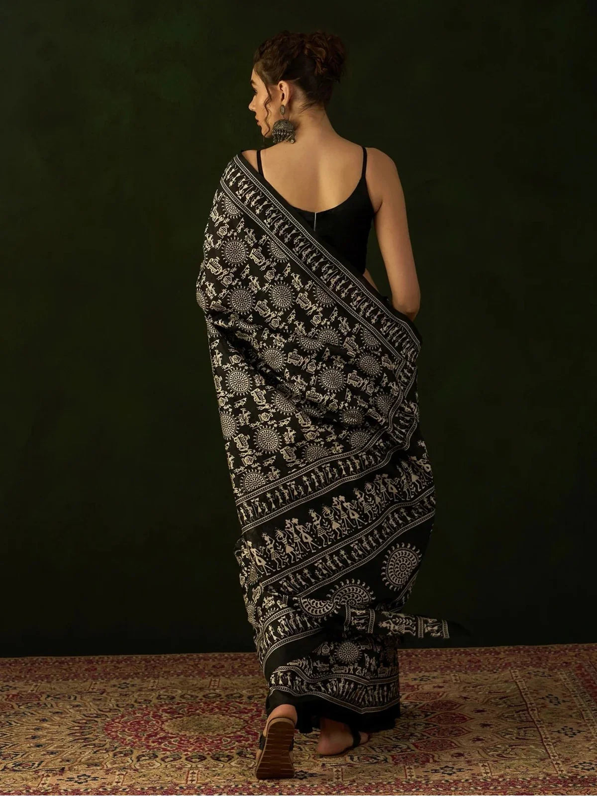 Tarani black cotton silk saree back view showcasing intricate border