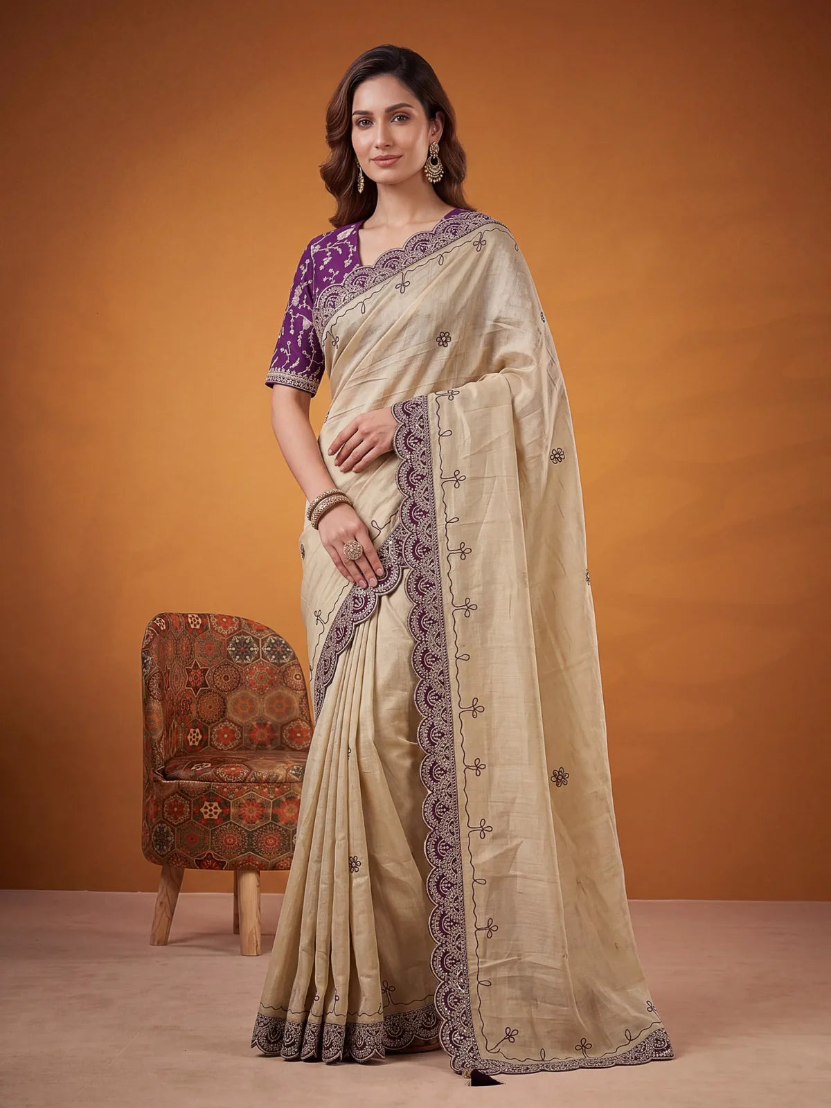 Tarani Sejal purple Erodee Silk saree front angle showcasing border work