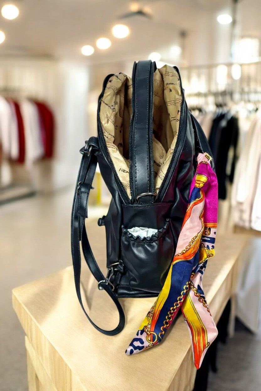 Tarani black PU leather handbag inside view spacious interior
