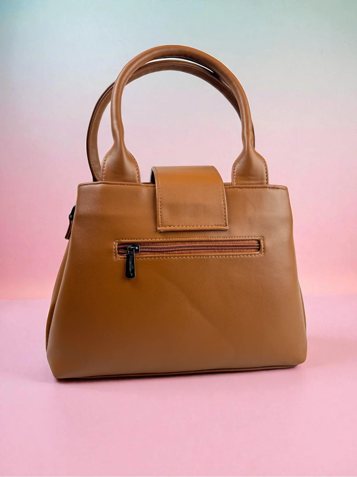 Tarani brown PU leather handbag classic back view