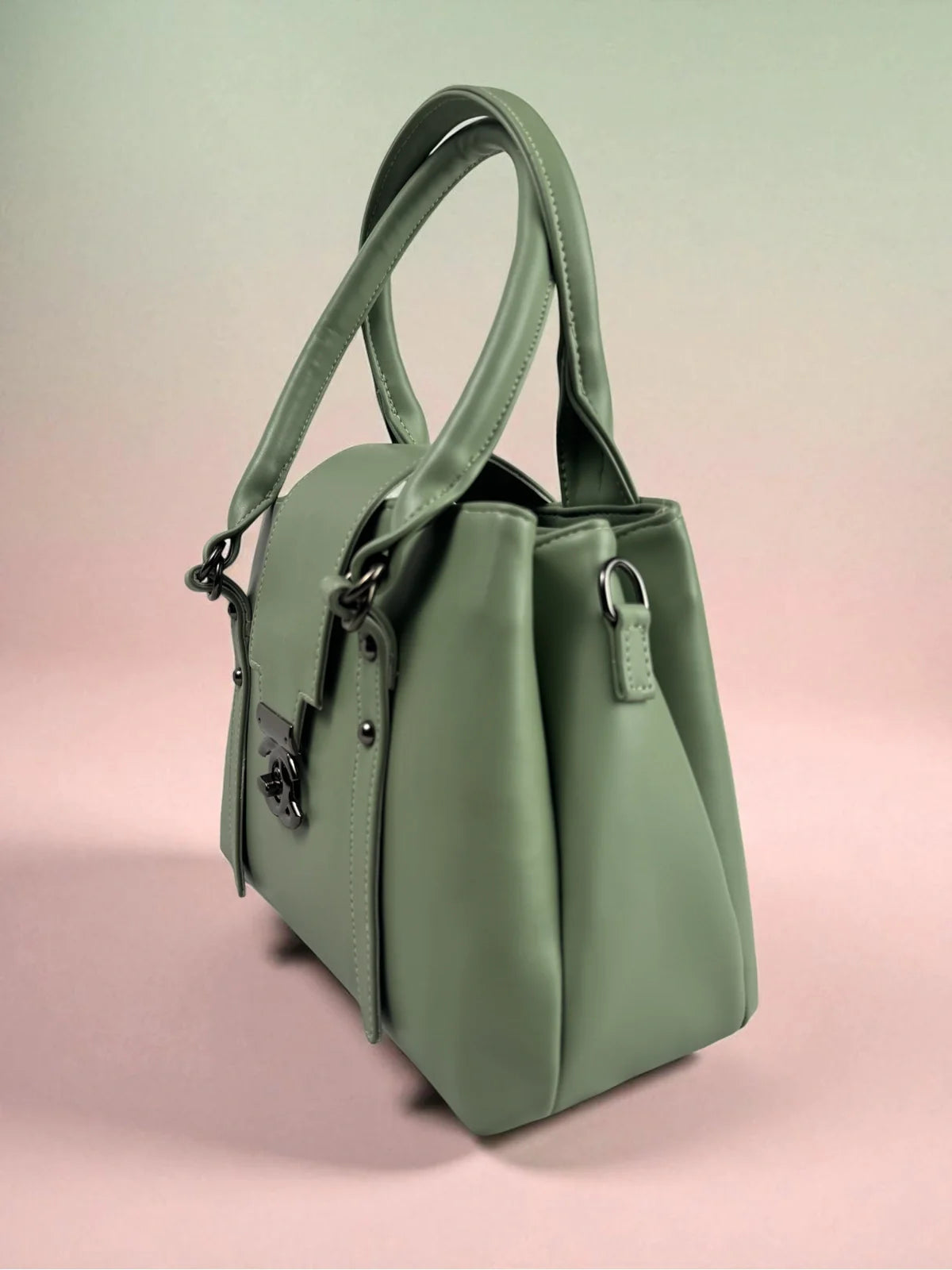 Tarani green PU leather handbag elegant side profile
