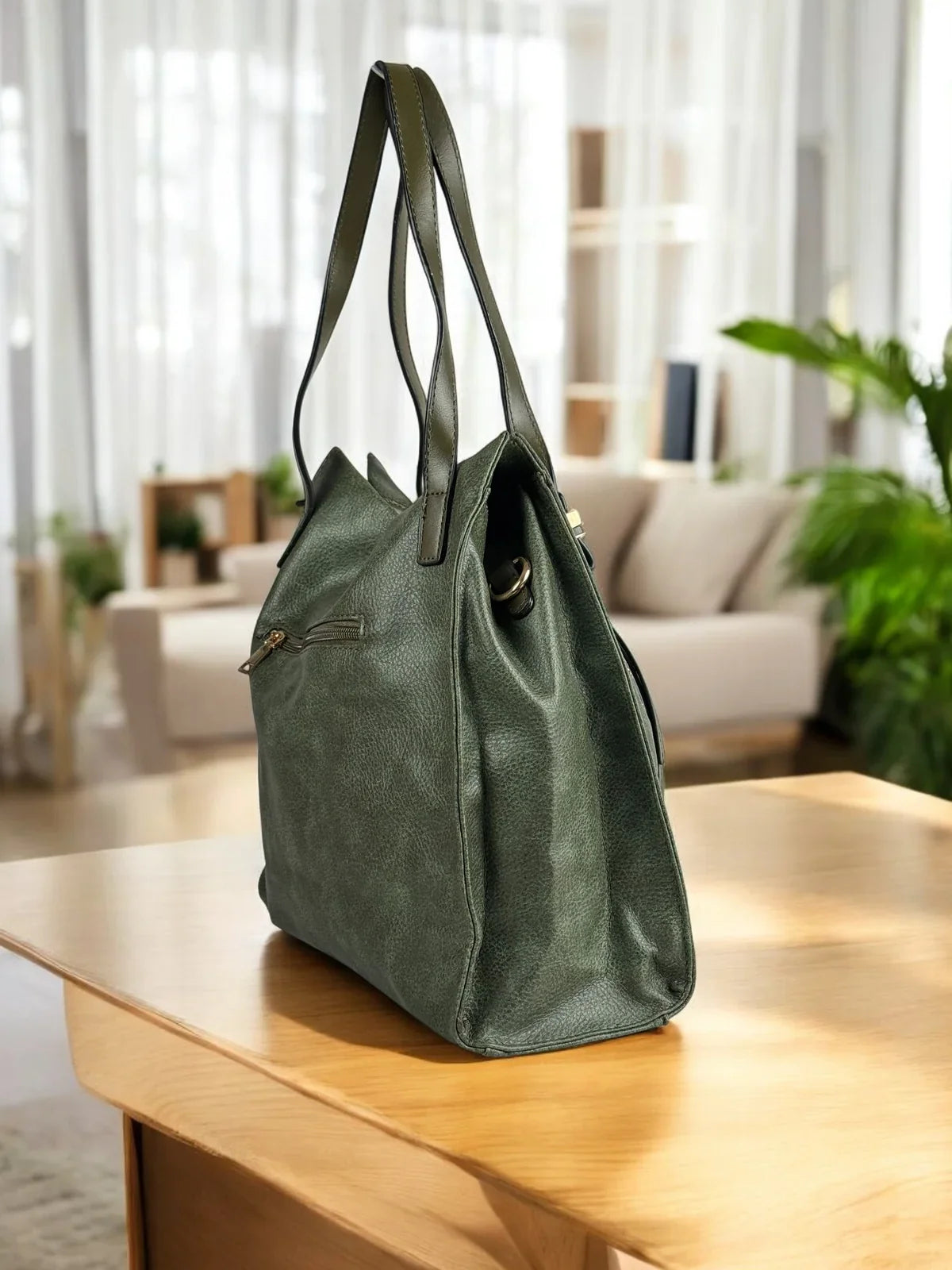 Tarani PU leather handbag side view lightweight durable design