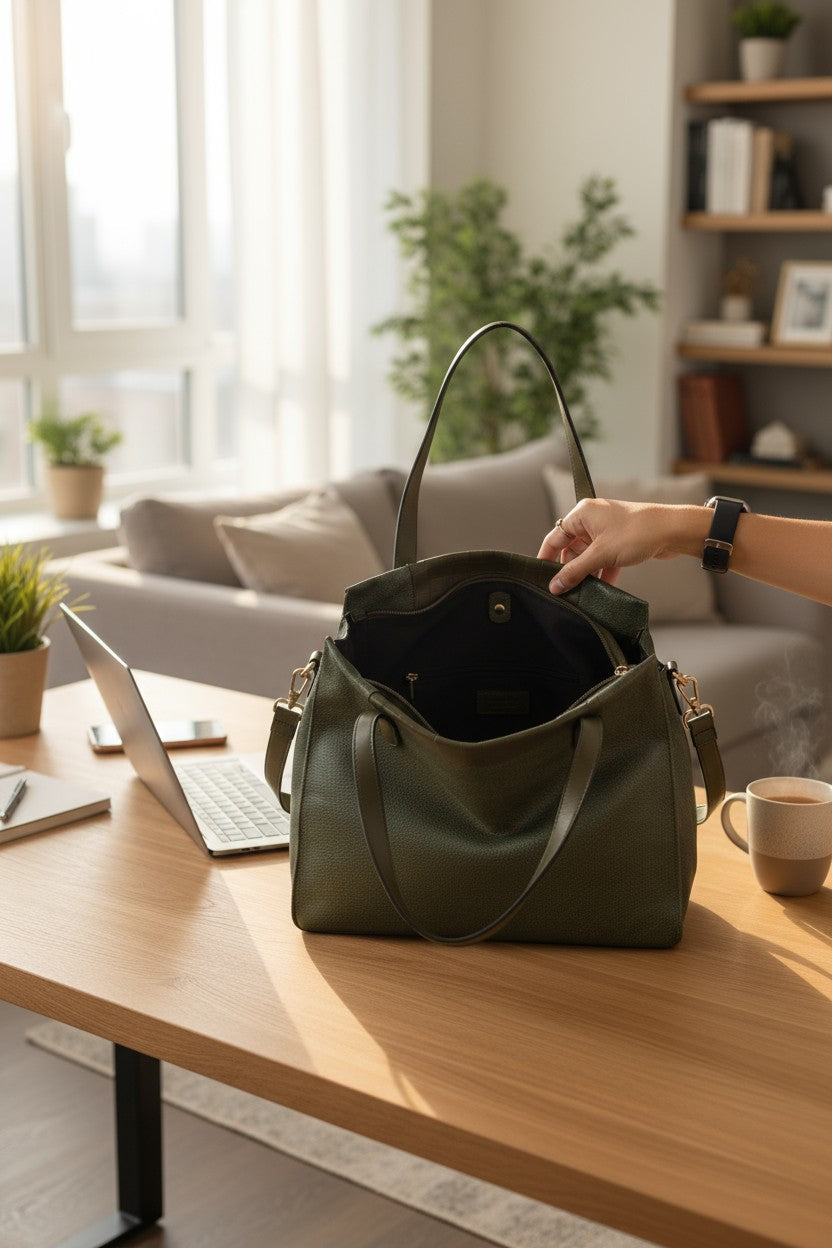 Tarani PU leather handbag back view with zip compartment office ready