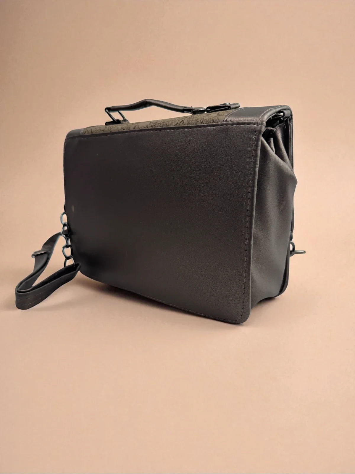 Tarani grey PU leather handbag back view stylish finish