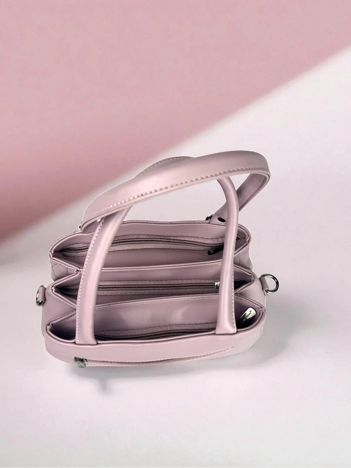 Tarani Lavender PU Leather Handbag top view with spacious compartments