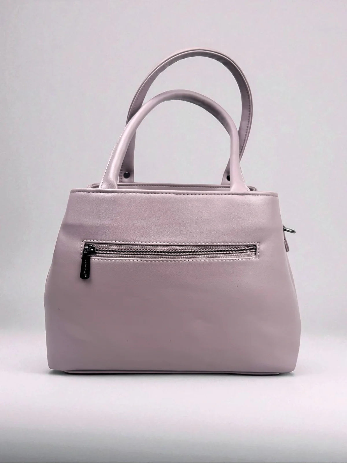 Tarani Lavender PU Leather Handbag back view with zipper pocket