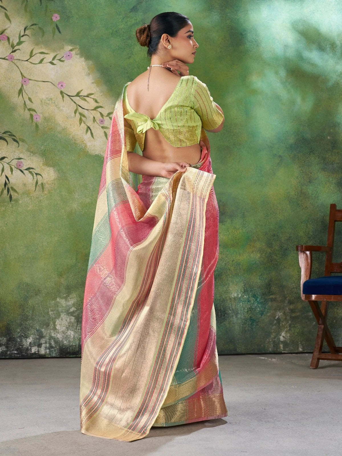 Tarani Falguni green back view saree drape with blouse design