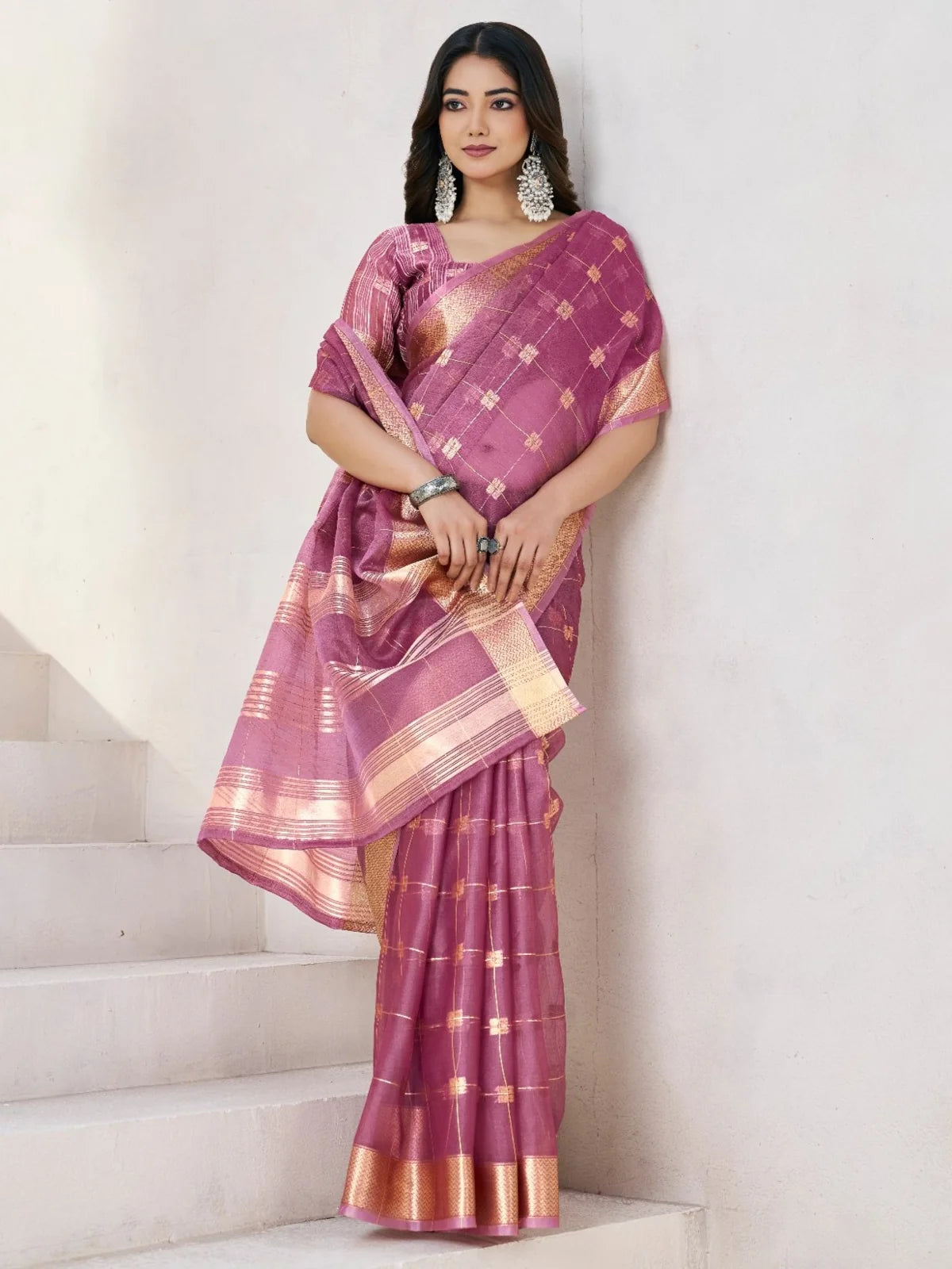 Tarani Suhasini magenta zari work saree front drape for wedding wear