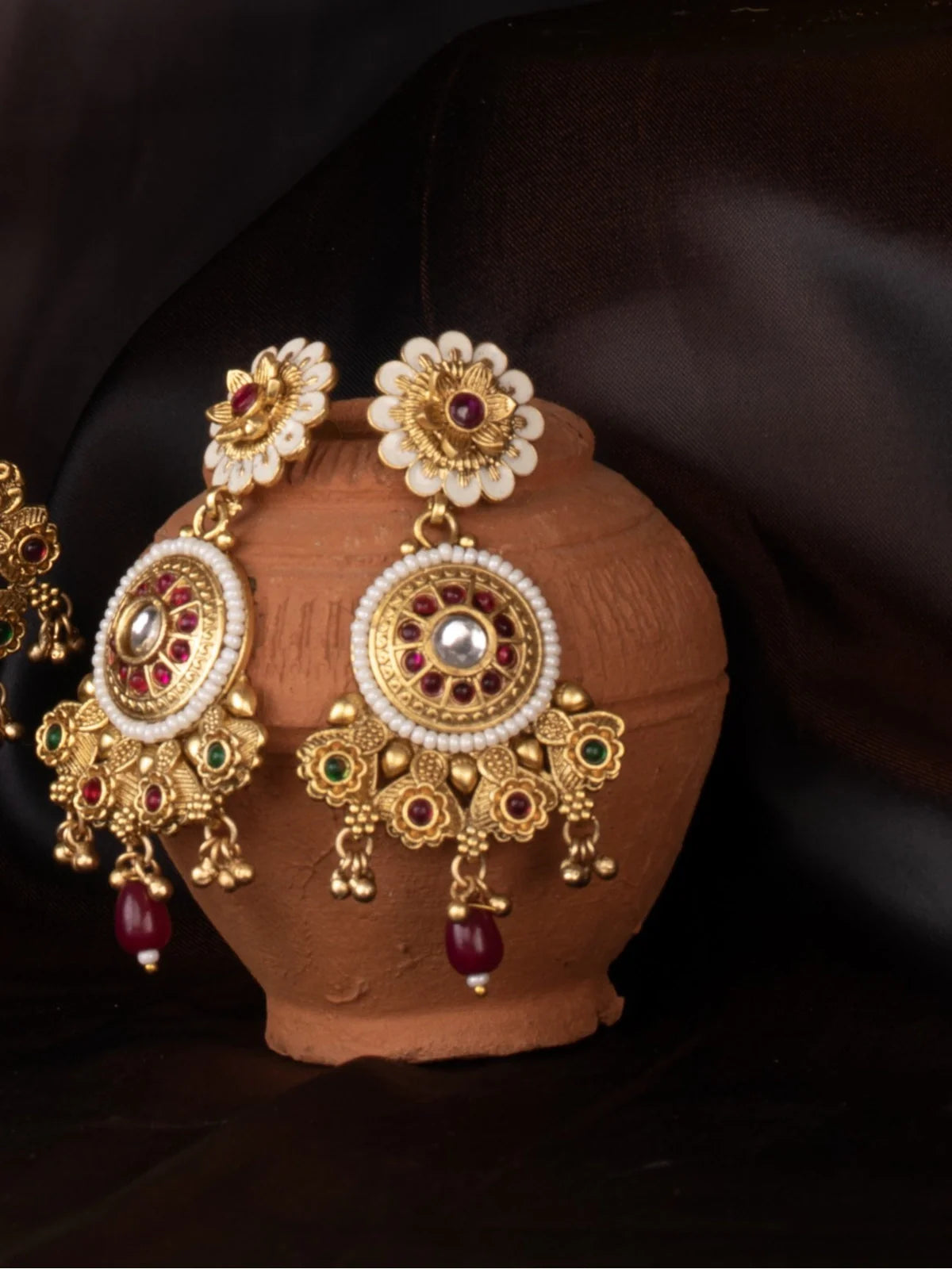 Tarani complete mangalsutra set with gold plated meenakari necklace and earrings for festive wear