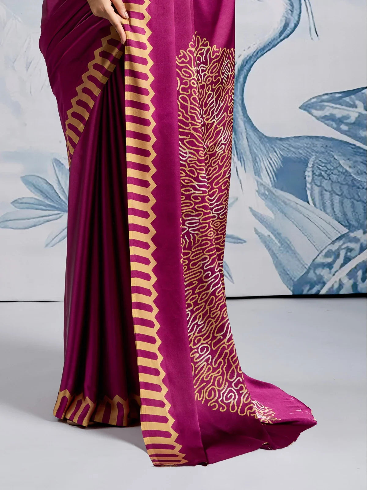 Tarani designer modal satin saree pallu with abstract Ajrakh radial print work