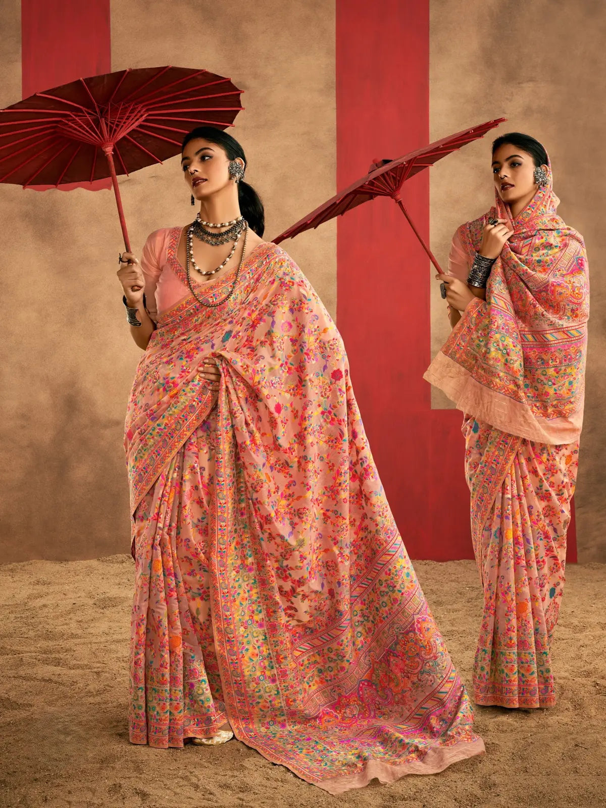 Tarani premium peach model cotton saree with floral and paisley pallu for festive and wedding wear