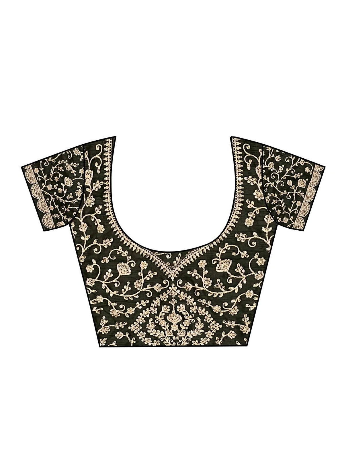 Tarani black embroidered Banglori silk blouse with coding work close blouse view