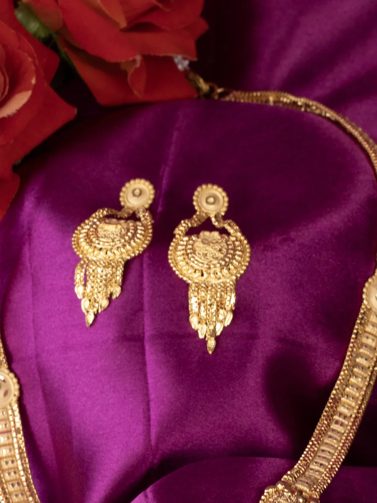 Tarani earrings with gold plated antique design matching necklace set for occasions