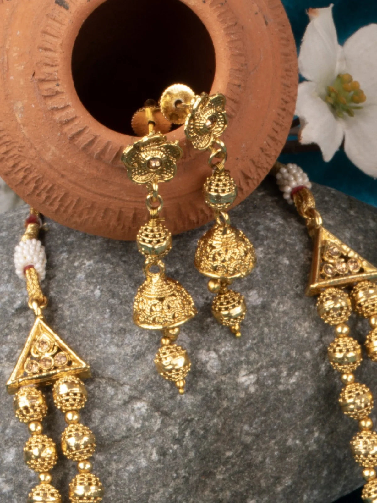 Tarani jhumka earrings with matching gold plated necklace festive wear