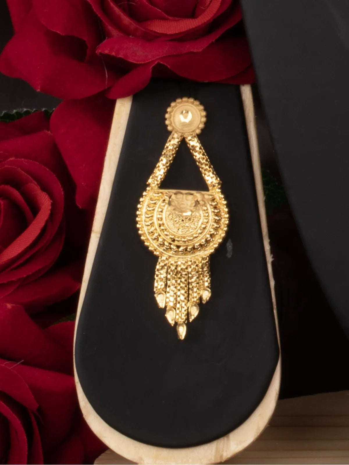 Tarani gold plated earrings from necklace set styled for festive and wedding wear