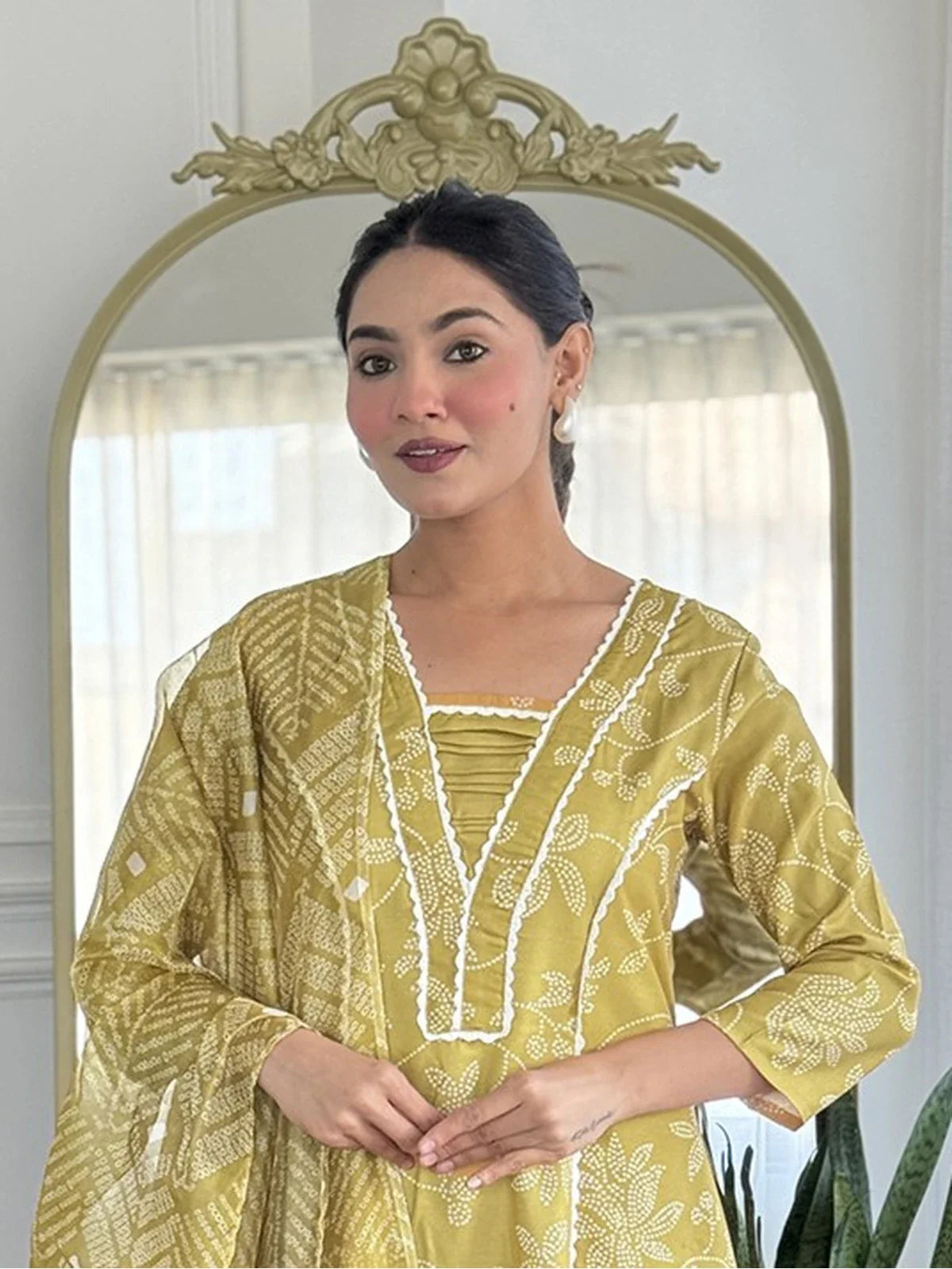 Tarani rayon yellow dress upper body close-up with detailed neck and sleeve embroidery