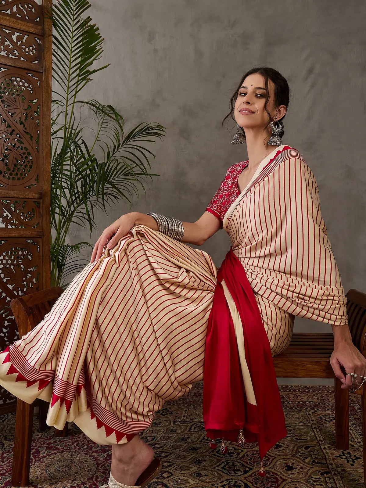 Tarani Malini party wear semi modal satin saree front view