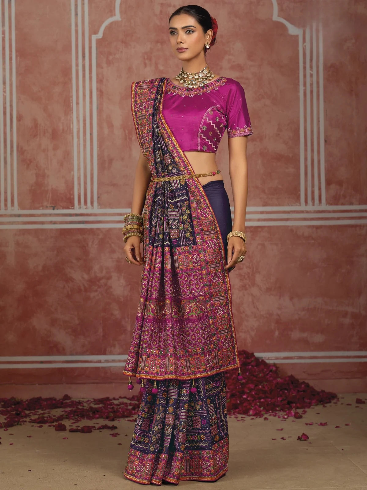 Tarani purple Shana Silk Saree side view highlighting rich pallu and traditional border Sharada