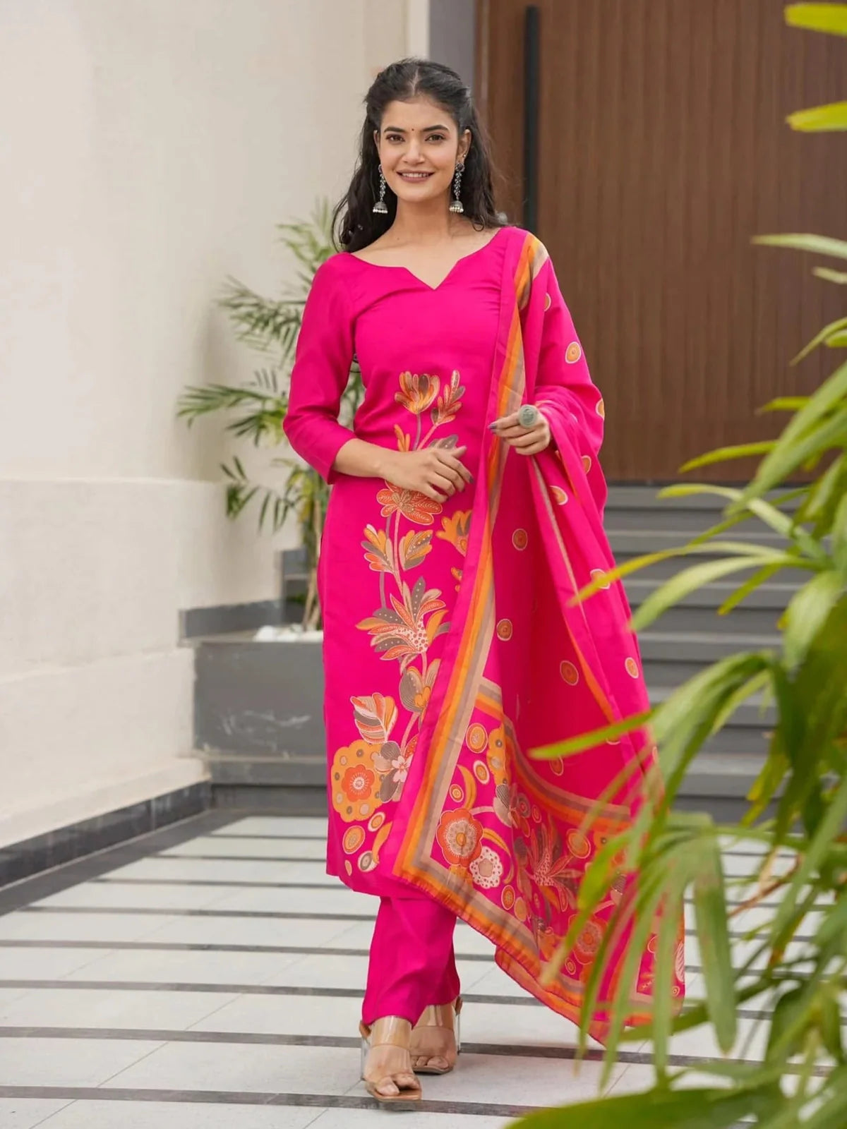 Tarani silk dress pink kurti with dupatta front festive look elegant design