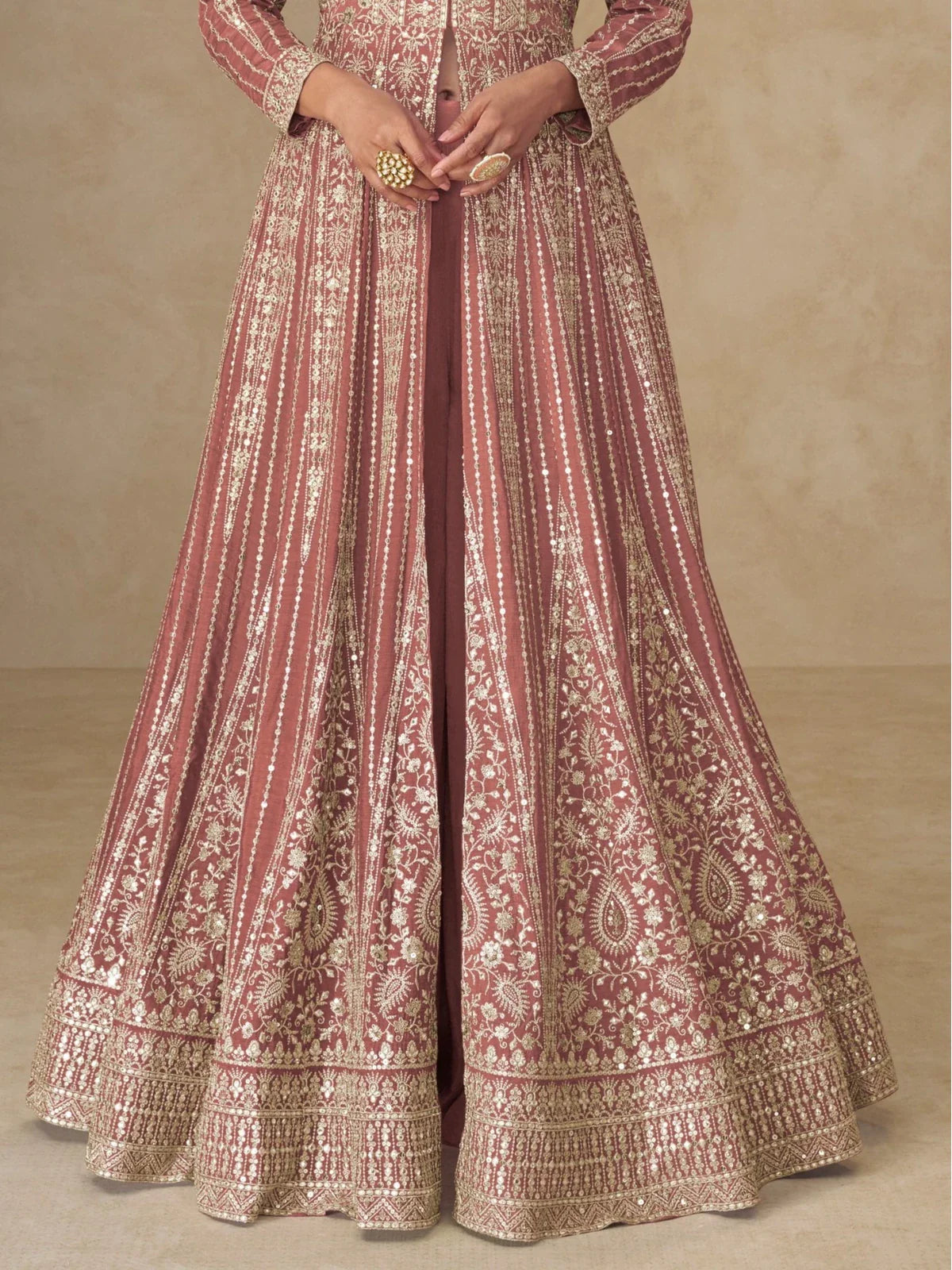 Tarani mauve silk gown lower detailing with heavy zari embroidery