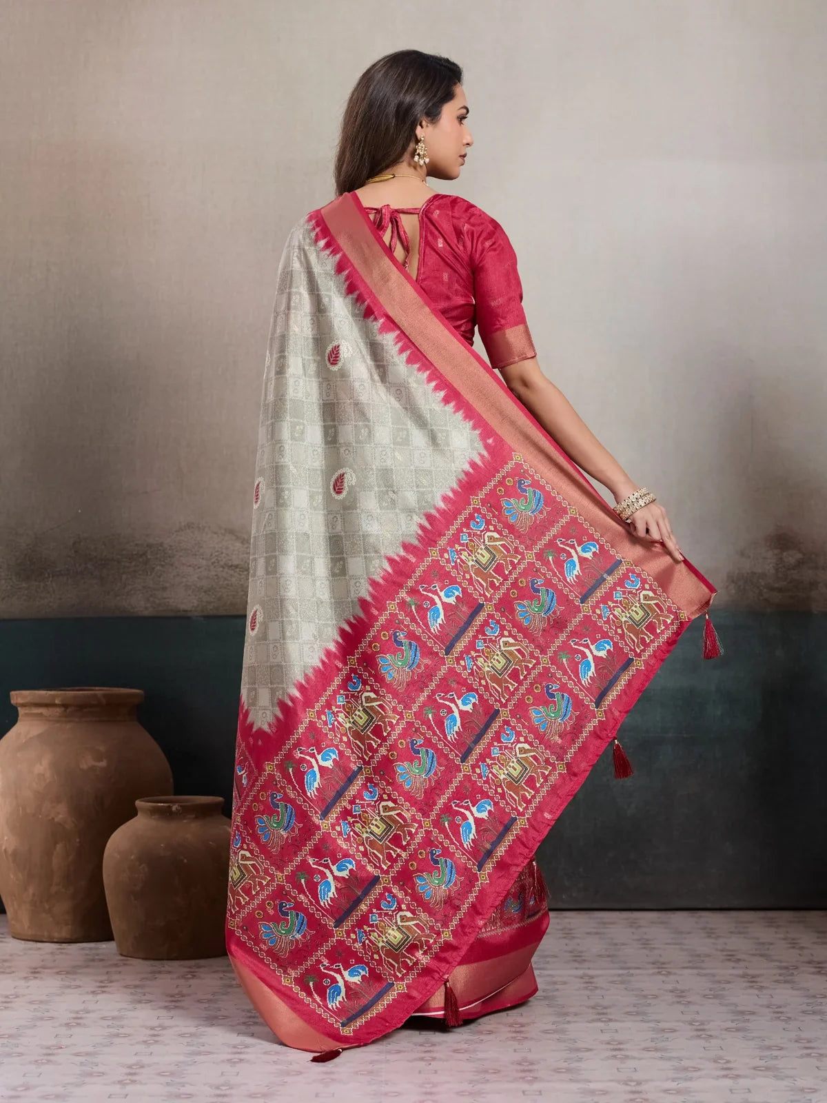 Tarani kalki silk saree back view showing fall and drape
