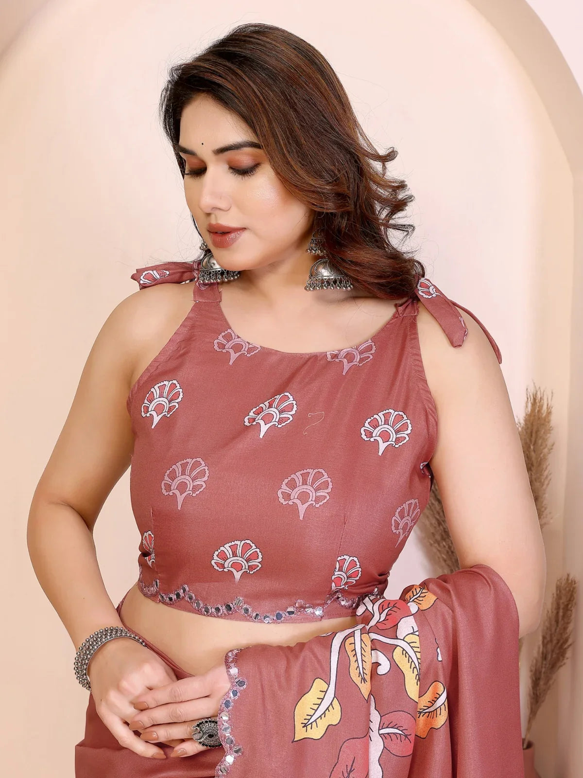 Tarani Manipuri silk saree upper body showing shoulder blouse with kalamkari design