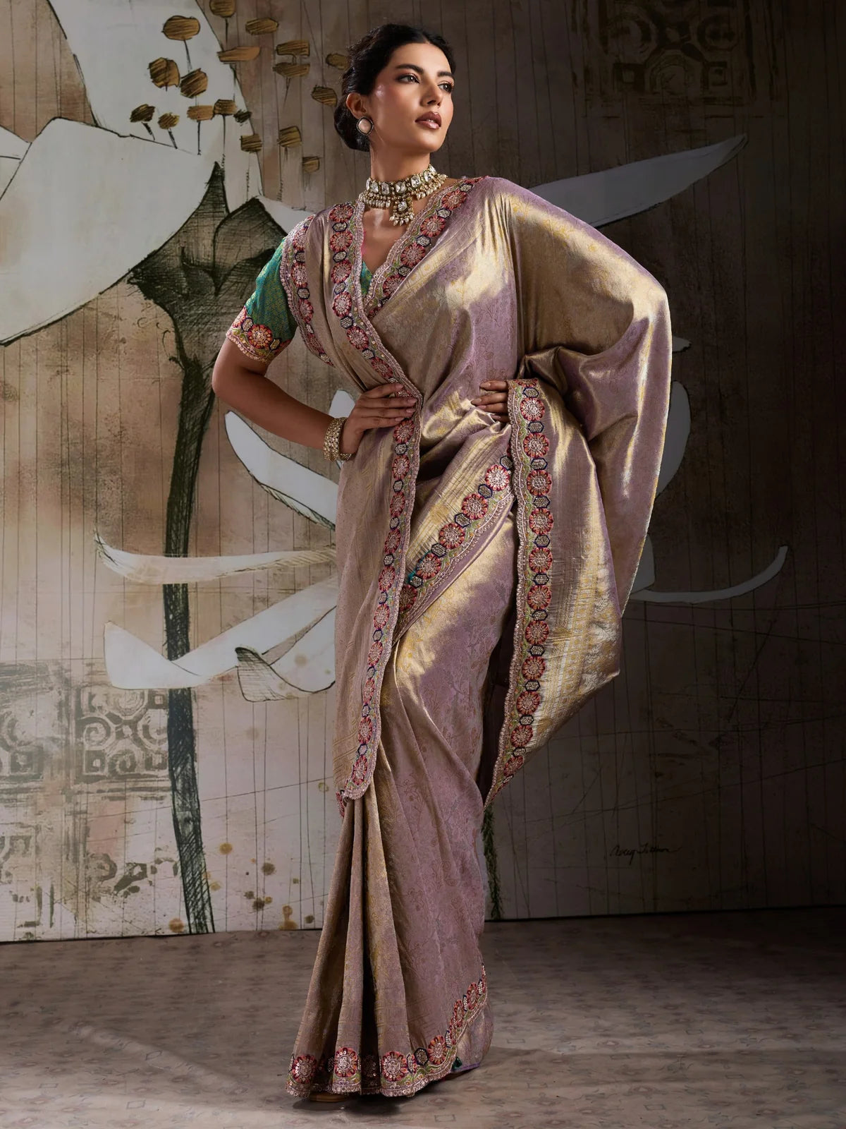 Tarani Banarasi jacquard silk saree elegant full drape with embroidered C Pallu