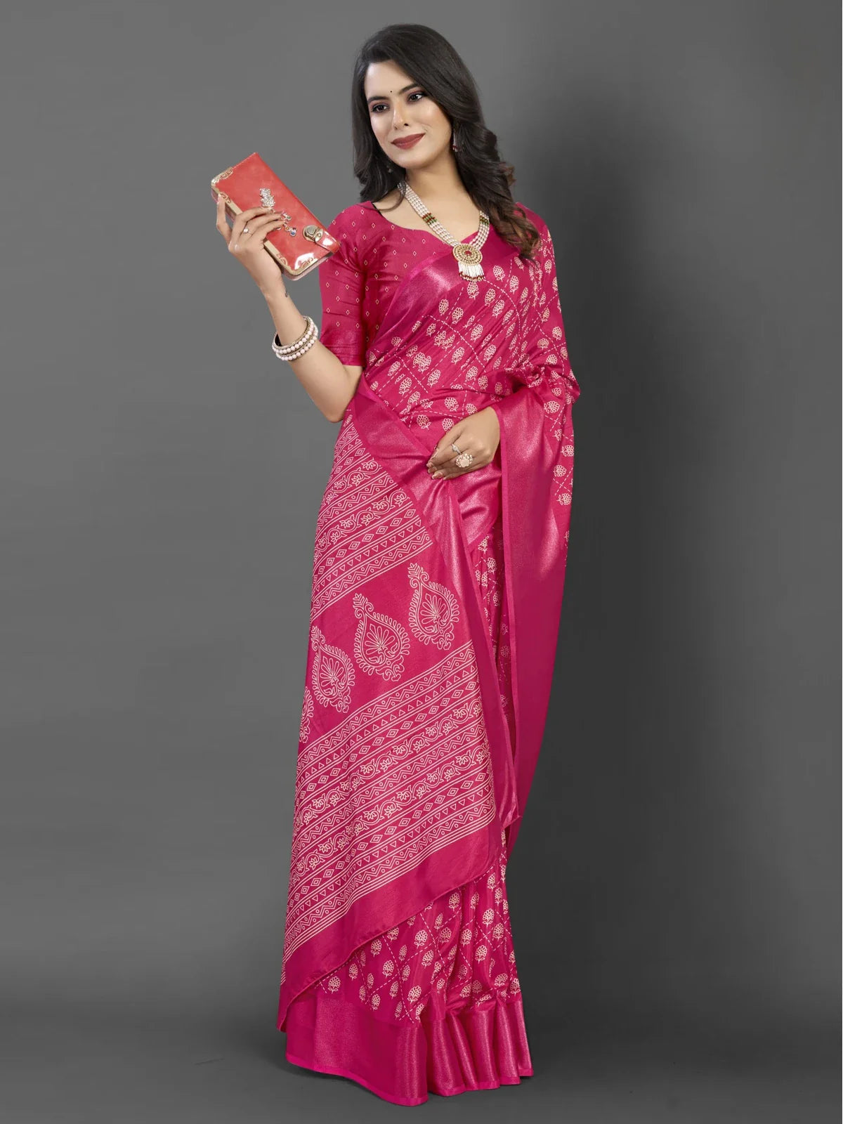 Tarani pink Dola silk saree full view with woven motifs perfect for festive and wedding wear