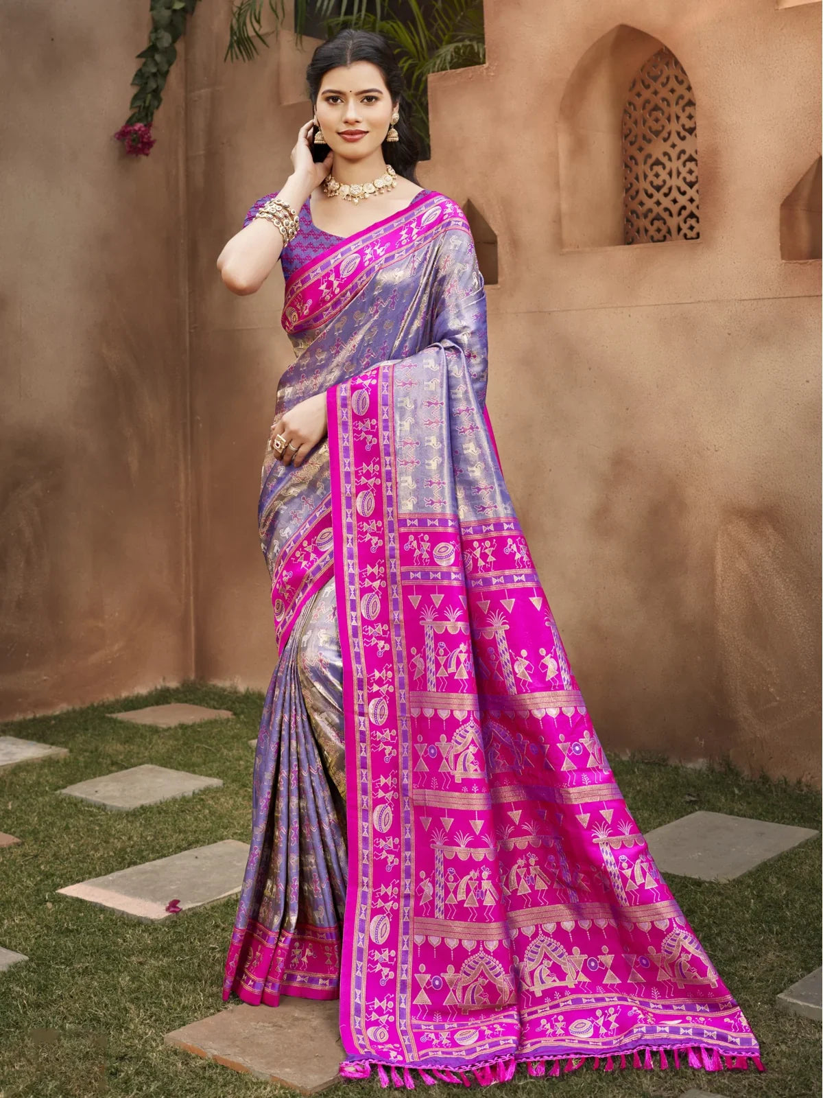 Tarani premium purple kanjivaram silk saree full view for festive occasions