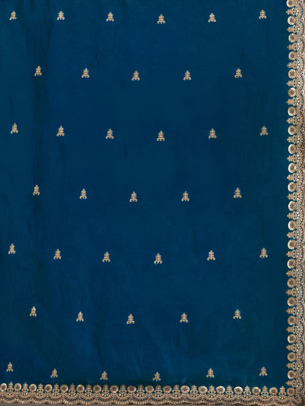 Tarani Charulata Dove Blue tissue saree closeup view showing tissue fabric embroidery and border work