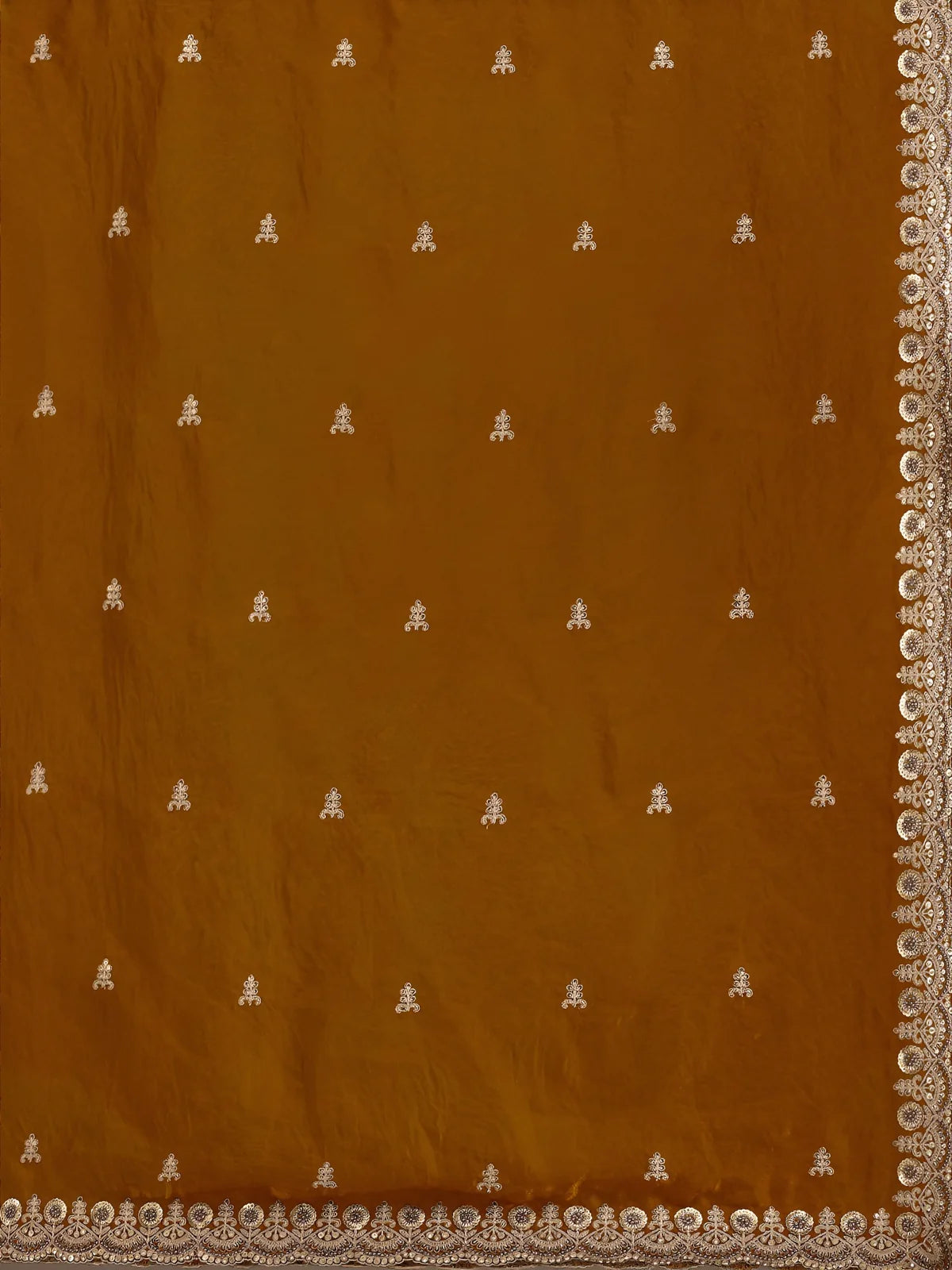 Tarani Rajeshri golden tissue saree pallu and border embroidery close detail