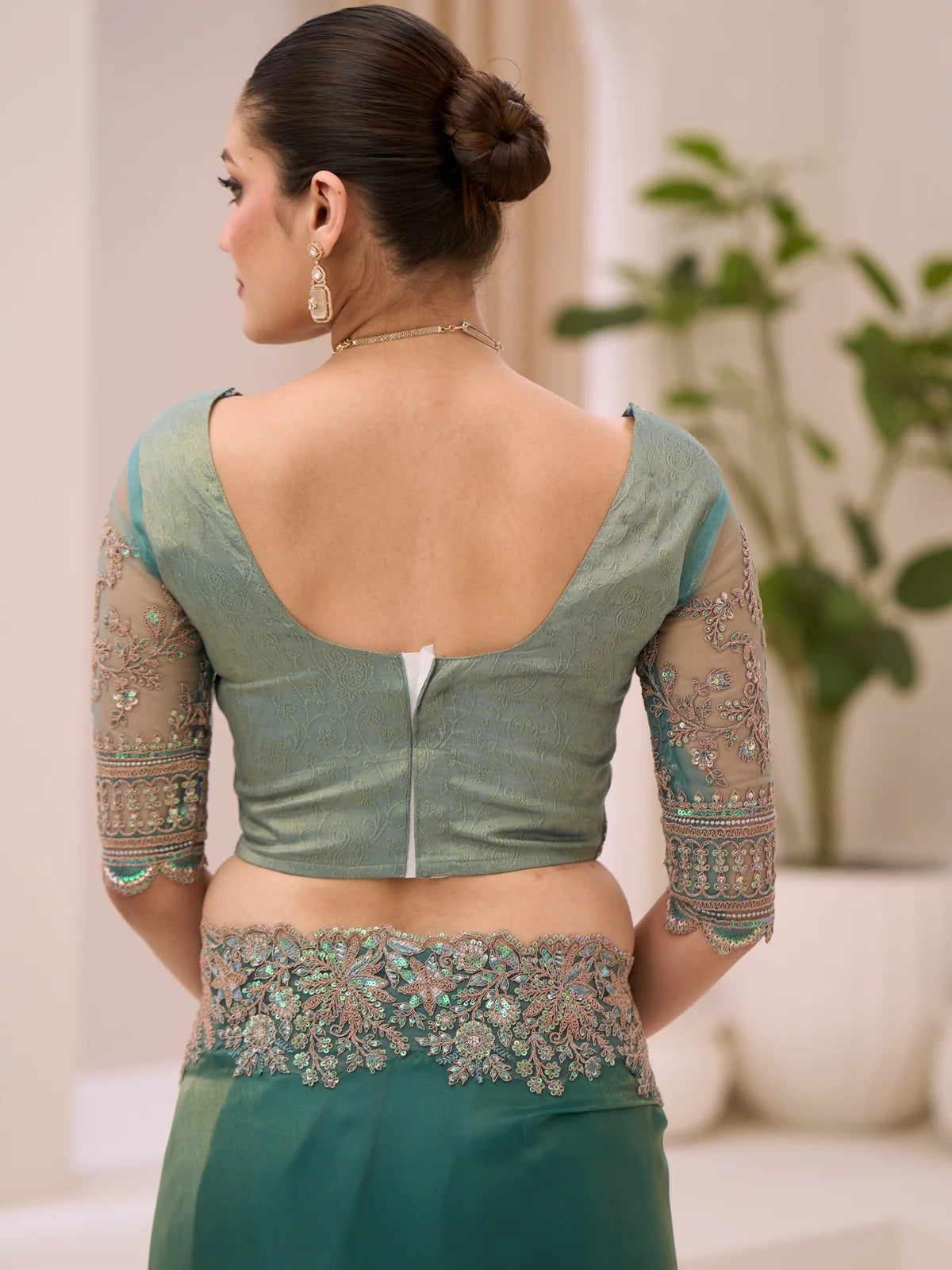 Tarani blouse back design and saree waist embroidery back view Aashika
