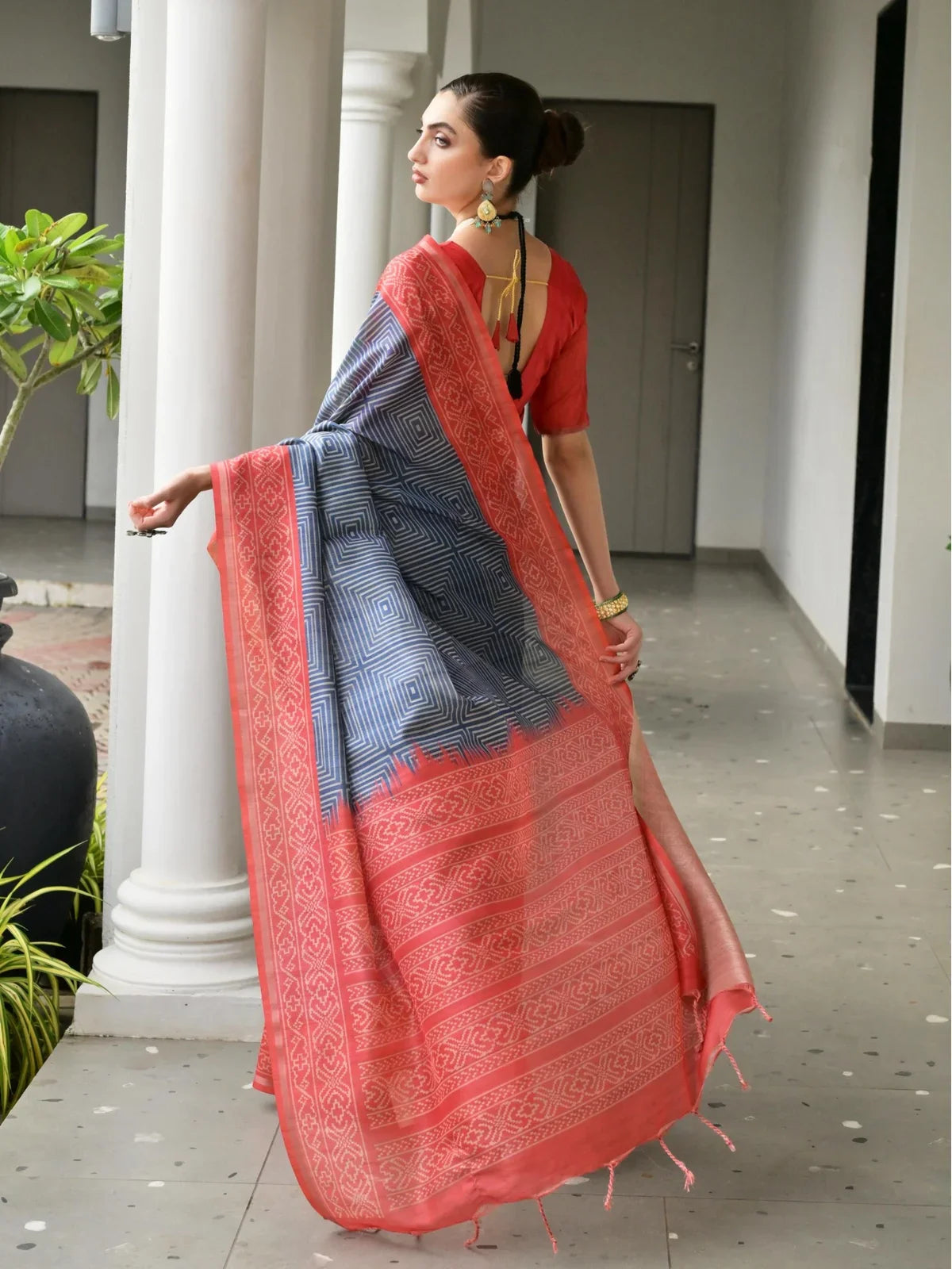 Tarani angarika Blue Tussar saree drape detail view for festive party and wedding wear