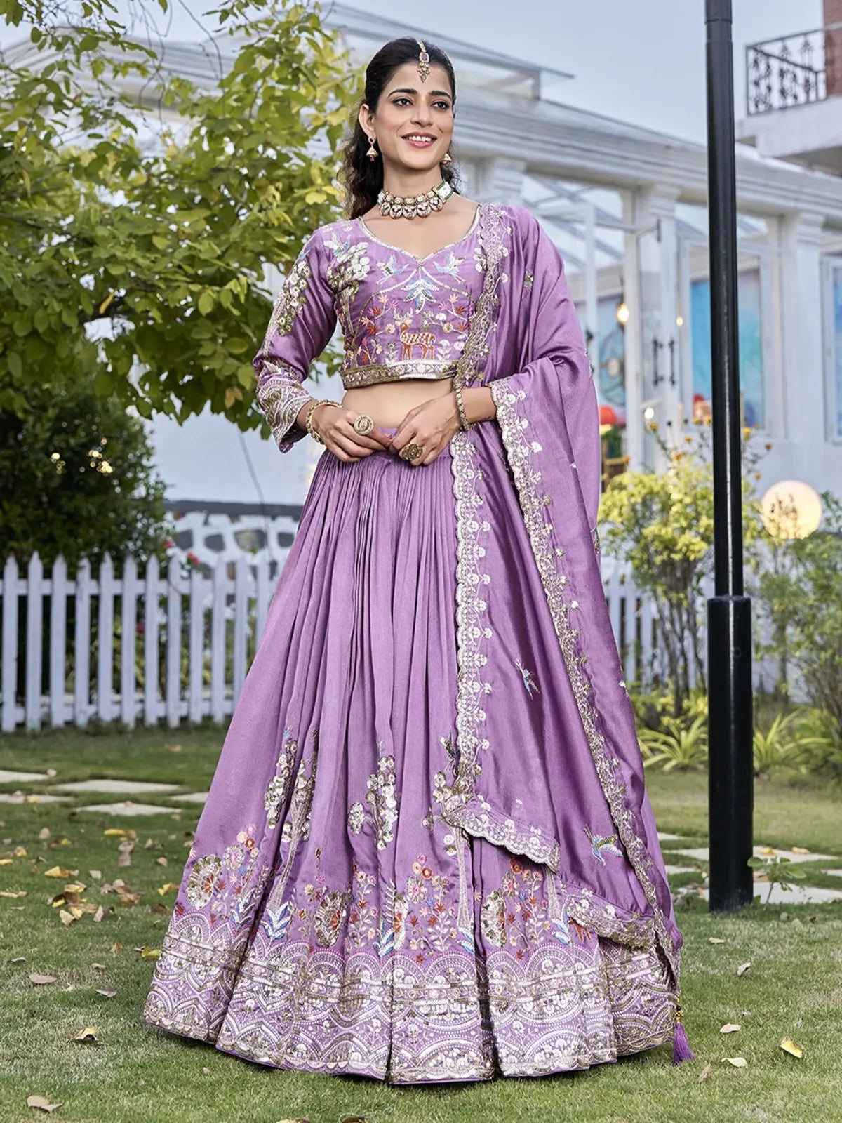 Tarani purple vichitra lehenga with embroidery sequence and thread work in full view