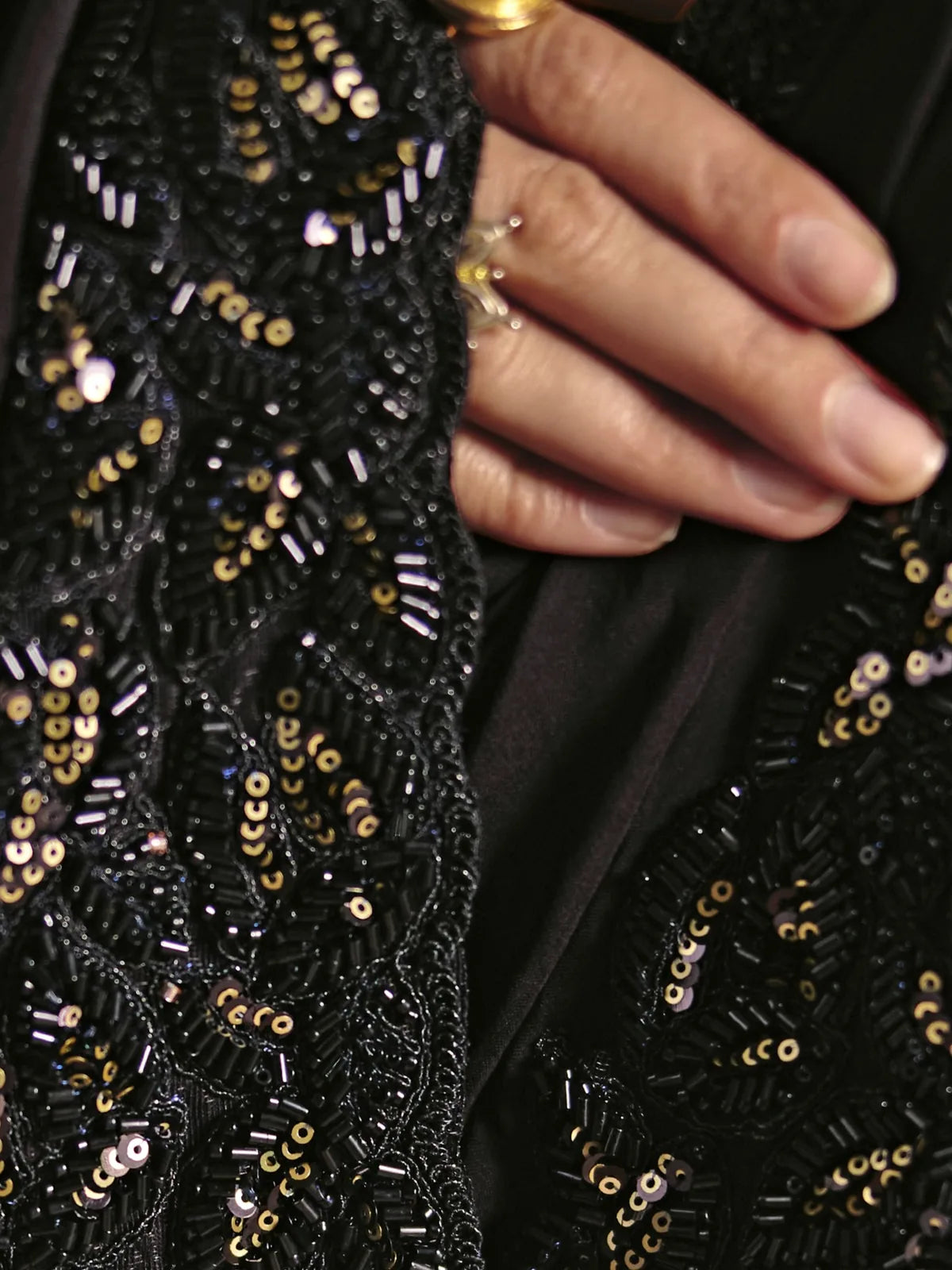 Tarani black saree zoom view of embroidery and bead work
