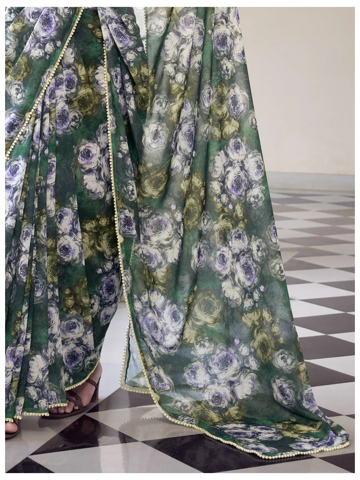 Tarani sohanika Green Marble saree close up view for festive party and wedding wear