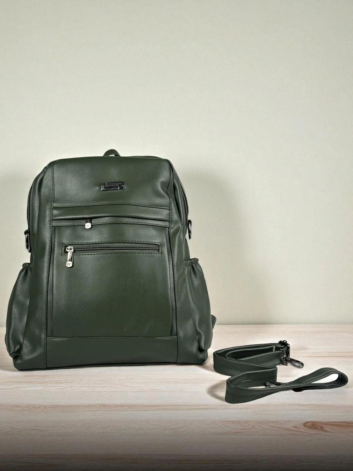 Tarani green PU leather backpack elegant design for office and outings