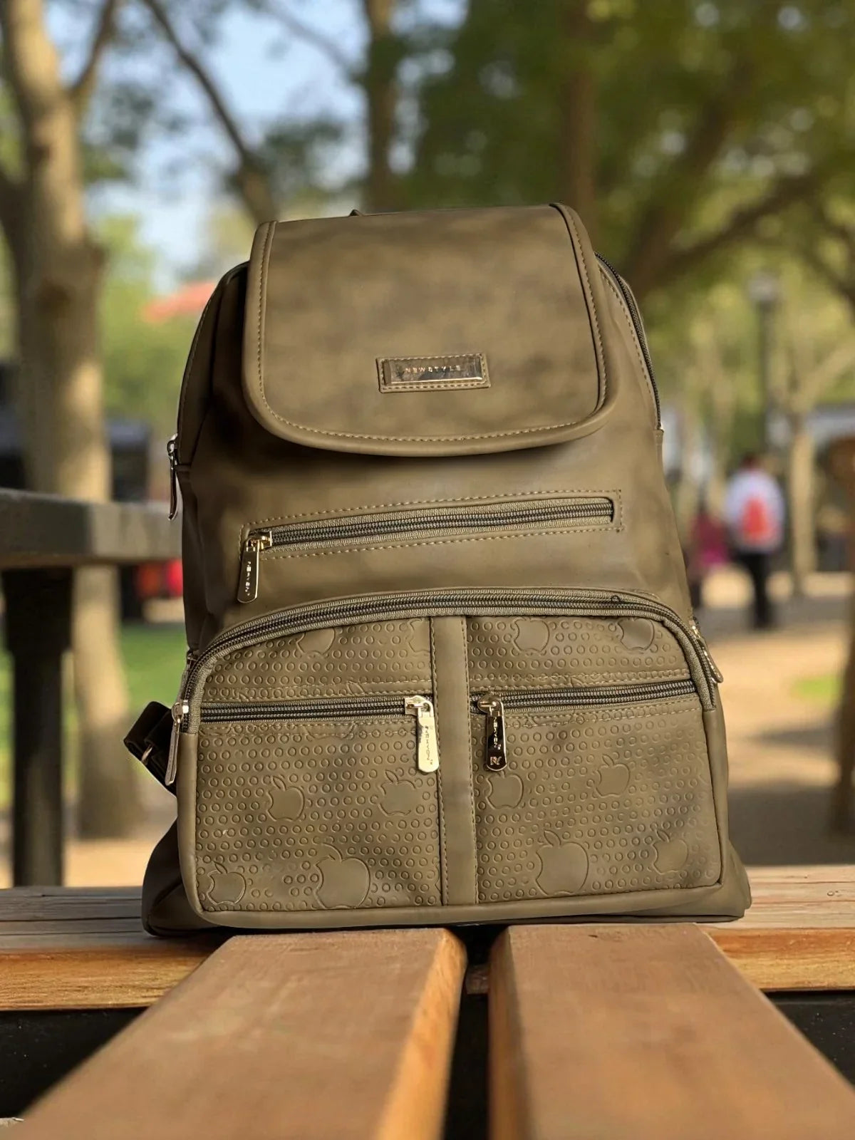Tarani olive PU leather backpack full view stylish design