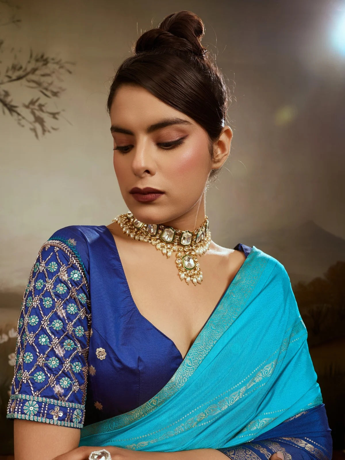 Tarani Urmika blouse closeup view with handwork sleeves and elegant neckline