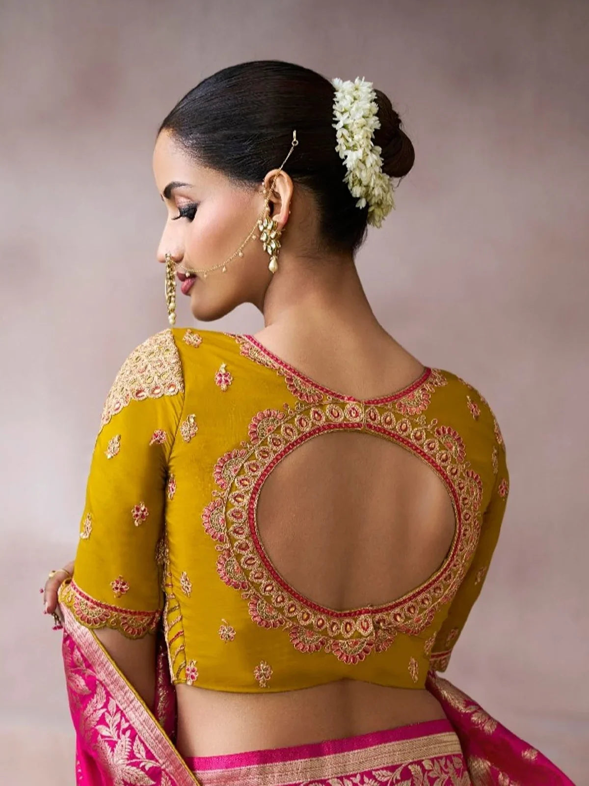 Tarani sushantita Pink Chiffon Silk saree drape detail view for festive party and wedding wear