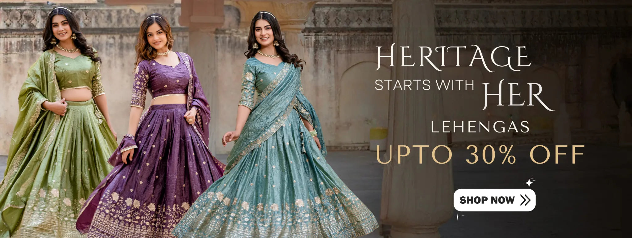Tarani lehenga collection banner highlighting heritage elegance upto 30 percent off