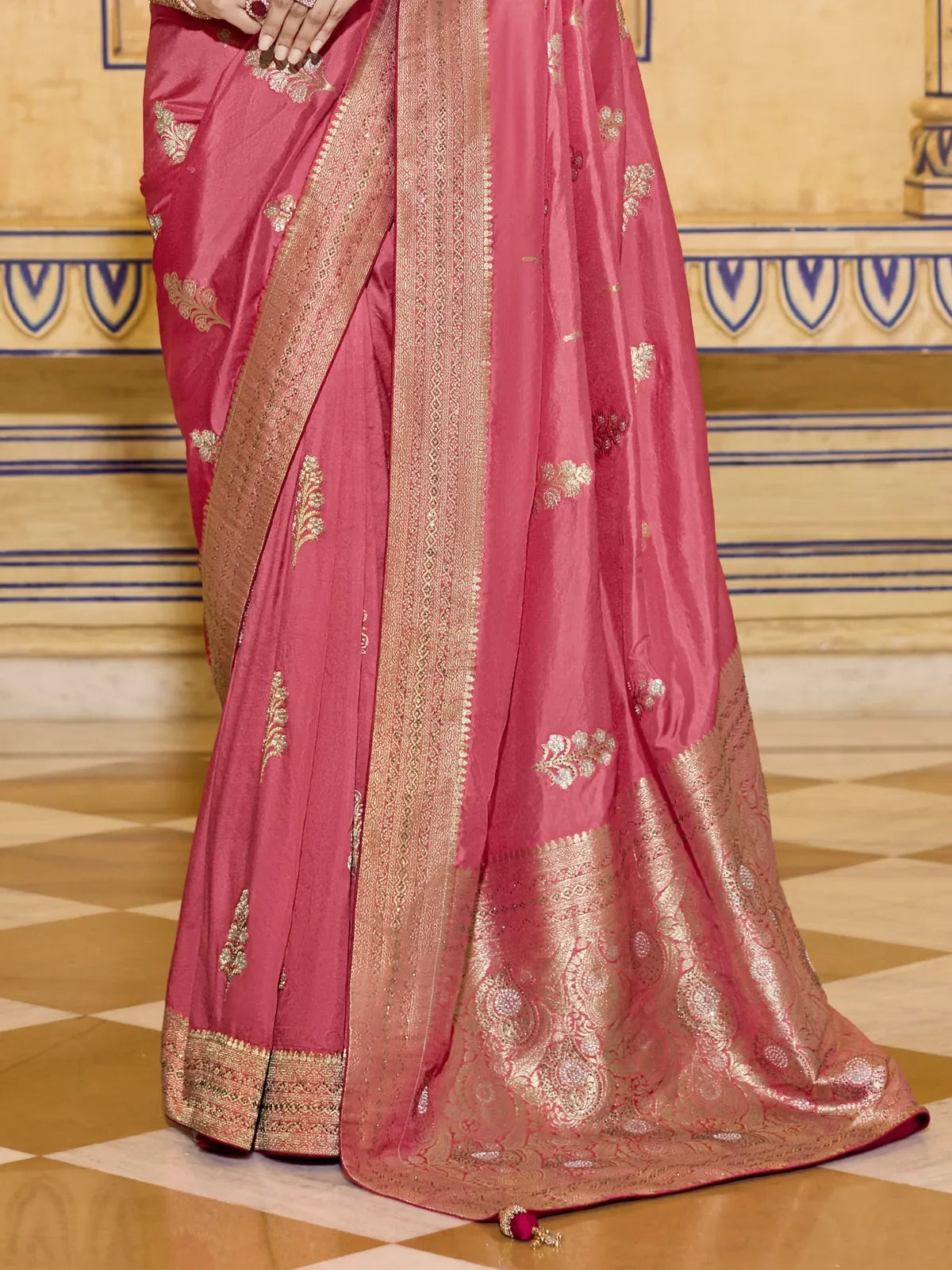 Tarani premium crepe silk saree with zari pallu and intricate design work