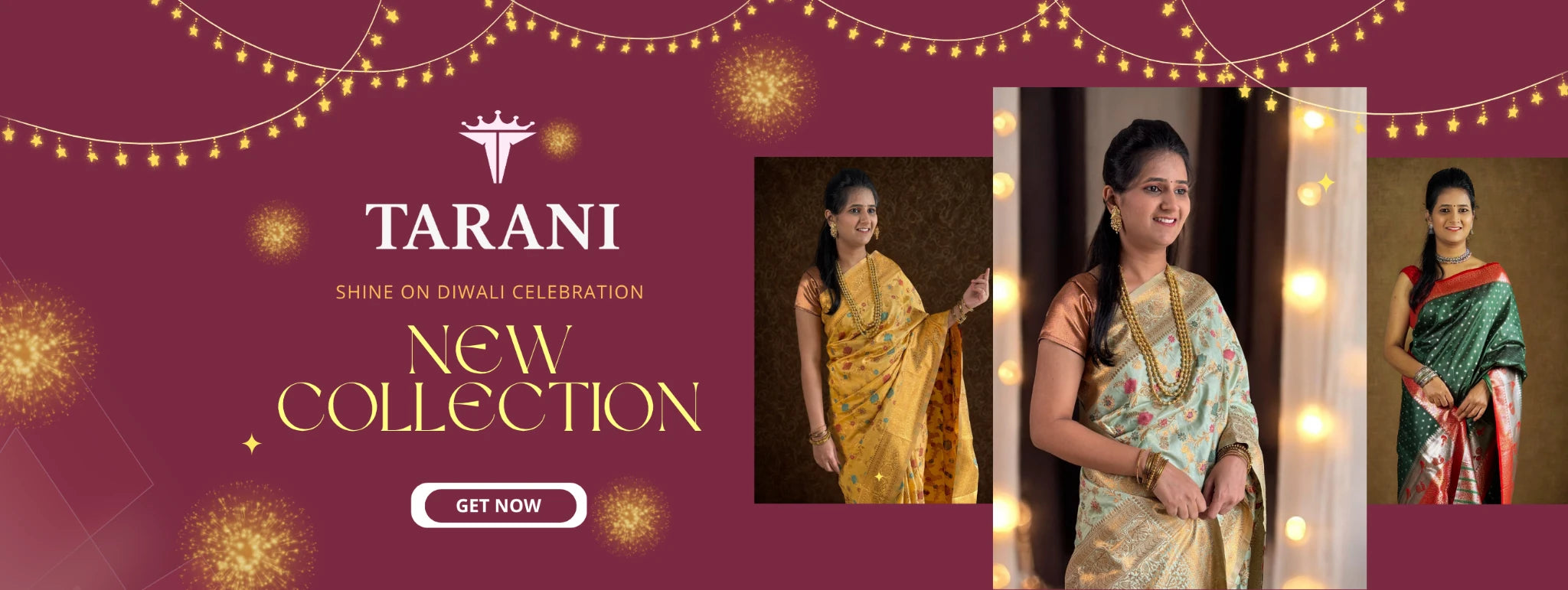 Tarani Diwali new saree collection banner highlighting festive silk sarees with elegant ethnic style